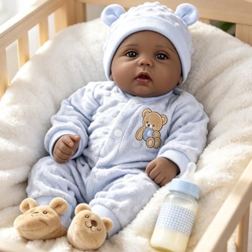 Milidool Black Reborn Baby Dolls Boy 18 Inch Lifelike Black Silicone Baby Dolls that Look Real African American Newborn Boy Dolls Realistic Baby Doll with Bear Clothes Gift Set for Ages 3+ - Thumbnail 6
