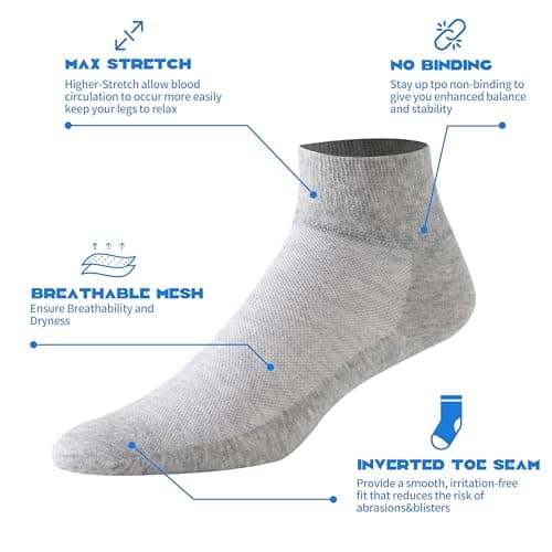 Forcool 6 Pairs Diabetic Women Men Non Binding Loose Top Seamless Toe Ankle Low Cut Cotton Diabetic Edema Diabetes Socks Thin for Summer, Gray, Medium - Thumbnail 4
