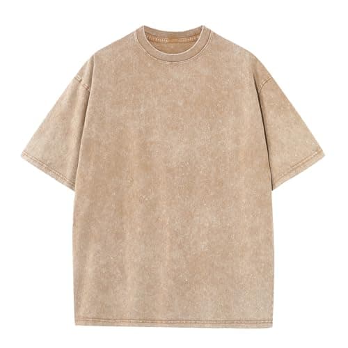 BLECIDENS Oversize Cotton T Shirts for Women Unisex Mens Acid Washed T Shirt 100% Cotton (US, Alpha, Medium, Regular, Regular, Coffee) - Image 1