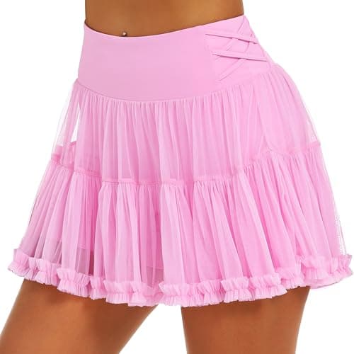 Stelle Women's High Waist Athletic Skorts with Shorts Pockets Ruffle Flowy Mini Cake Skirt Layered Pleated Cute Casual Summer (Cotton Candy,XXS) - Image 1
