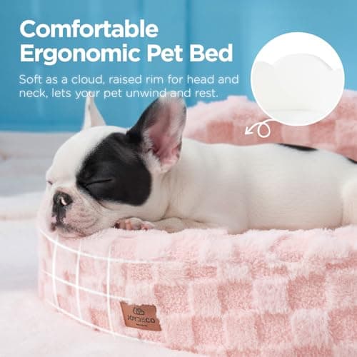 Joydeco Cloud Dog Bed for Small Dogs & Cats, Washable Pet Bed with Orthopedic Foam and Removable Checkered Plush Pad, Non-Slip Bottom for Indoor Puppies and Kittens, 22x20 Inch, Pink - Thumbnail 2