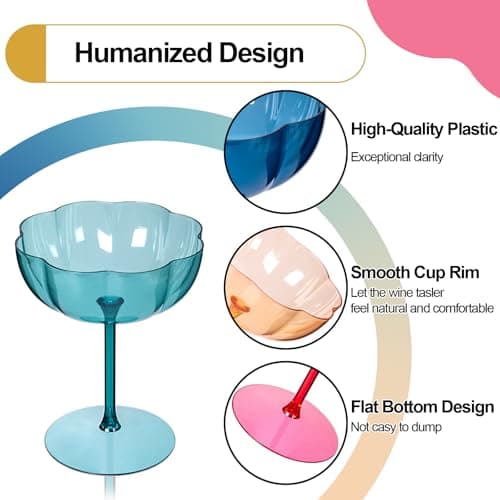 Ciaell 12PCS Plastic Martini Glasses - 10 Oz Colored Elegant Disposable Cocktail Glasses for Champagne Wine Wedding Party Anniversary Bar - Thumbnail 3