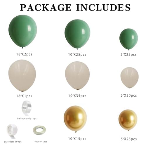 Sage Green Balloon Garland Arch Kit 158Pcs Sand White Gold Green Balloons for Birthday Jungle Safari Party Decorations - Thumbnail 2