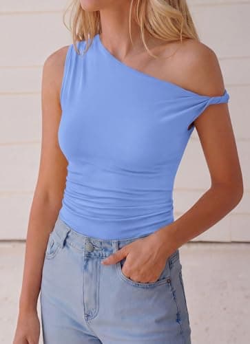 BTFBM Off The Shoulder Tops for Women 2026 Cute Summer Casual Sleeveless Slim Fit y2k Spring Outfits Going Out Tank Top(Light Blue, XX-Large) - Thumbnail 5