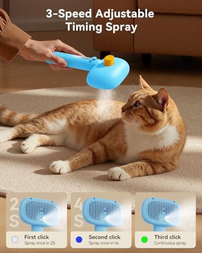 ROJECO 3-in-1 Pet Steam Brush for Cats&Dogs - Detangling Comb with Adjustable Mist, Handheld Deshedding Grooming Tool for Long/Short Hair, Massage Brush & Shedding Control Gift,Cordless (Blue) - Thumbnail 3