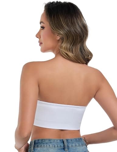 ANGOOL Strapless Bras for Women Wirefree Non-Slip Tube Top Invisible Bralette Seamless Padded Bandeau Bra, White, M - Thumbnail 3