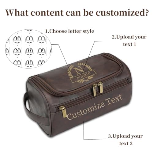 Umitive Personalized Gifts for Men Toiletry Bag, Custom Engraved Travel Dopp Kit with Name Initials, Valentines Gift, Groomsmen & Best Man Gift, Father’s Day, Wedding for Husband (Coffee Brown) - Thumbnail 4