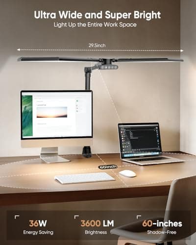 LED Desk Lamp with Clamp, 3600LM 448LEDs Ultra-Bright Architect Desk Light with Remote Control, Desk Light with Stepless Dimming and Stepless Color Temp, Memory Function for Study and Workbench, Black - Thumbnail 2