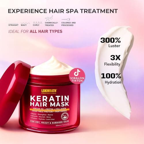 LSKINBATH Keratin & Collagen Repair Hair Mask for Damaged Hair | Deep Conditioner Revives Dry, Frizzy, Bleached & Color-Treated Hair | With Moroccan Argan Oil & Biotin | Treatment for Split Ends | - Thumbnail 6