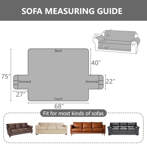 Eusalioy 100% Waterproof Couch Cover for Dogs, Washable Anti-Slip Sofa Cover with Elastic Straps & Side Pockets, Quilted Furniture Protector for Kids & Pets (3 Cushion 68", Grayishblue) - Thumbnail 6