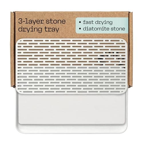 Deepstone 3-Layer Stone Dish Drying Mat for Kitchen Counter - Diatomaceous Earth Quick Dry Mat with Removable Plastic Topper and Non-Slip Base Pad, 16 x 9 in (White) - Image 1