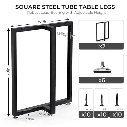 SNYXXOZ Table Legs 28”H x 18”W Heavy Duty Metal Furniture Legs T Shape for Dining Table Kitchen Table Office Desk Table Base Replacement with Adjustable Feet Pads Screws 1000 LBS Load Black Set of 2 - Thumbnail 2