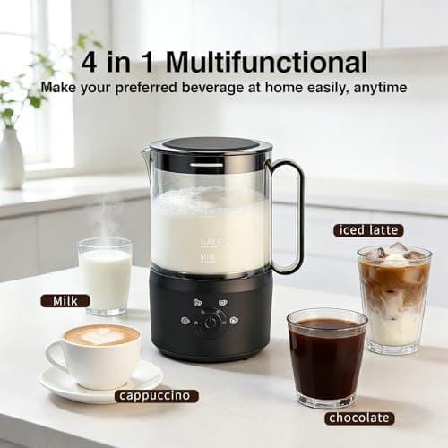 Milk Frother, 4-in-1 Electric Milk Steamer(10oz/300ml)，Automatic Hot and Cold Foam Maker for Iced Coffee, Lattes, Cappuccinos & Macchiatos, Non-Stick Interior, Black. - Thumbnail 2