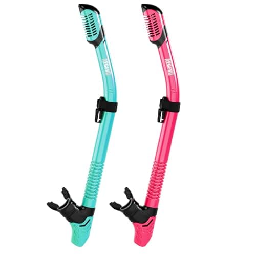 Aegend Diving Dry Snorkel for Adult & Youth - Foldable Snorkeling Gear with Top Dry Valve, Perfect for Snorkeling, Freediving, Swimming and Scuba Diving (Cyan & Rose Red) - Image 1