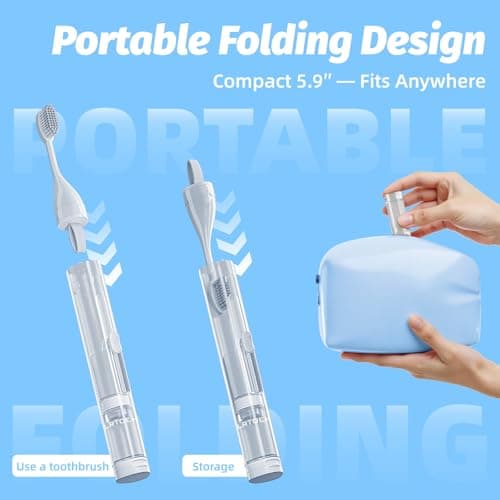 LRTOEH Travel Toothbrush with Built-in Toothpaste Container, Foldable Toothbrush with 2 Soft Brush Head, Portable Reusable Toothbrushes for Business Trips, Camping, Travel Size（White） - Thumbnail 5