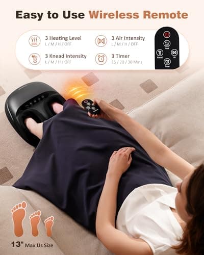 KNQZE Shiatsu Foot Massager with Heat, Compression, Deep Kneading Foot Massage for Plantar Fasciitis Relief, Remote Control, Multi Massage Modes, Auto Shut-Off Timer, FSA Eligible, Black - Thumbnail 2