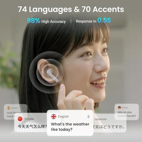 Wooask A8 Translation Earbuds Real Time with ChatGPT, Offline Translator Earbuds No APP Needed, 144 Languages Two-Way Voice Translation for Travel & Business (White, Offline) - Thumbnail 3