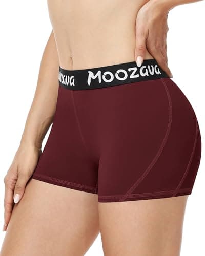 Moozava Volleyball Shorts Womens - 3"/5"/8" Compression Spandex Shorts for Women Biker Workout Yoga Athletic Running Wine Red S - Image 1