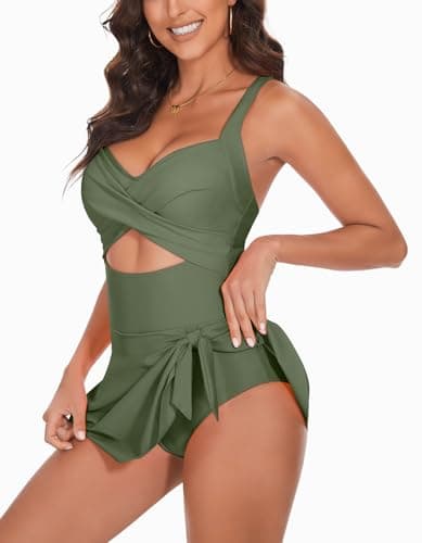 MFAVIP One Piece Swimsuit for Women, Tummy Control Swim Dress Army Green - Thumbnail 5