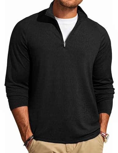 JMIERR Mens Quarter Zip Slim Fit Muscle Shirts Stretchy Breathable Textured Vintage Golf T Shirts for Athletic Workout Running, 3X-Large, A Black - Image 1