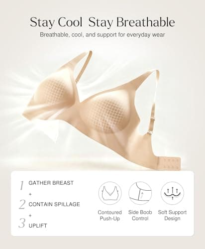 Wireless Bra Pushup Bras for Women Seamless Bras with Support and Lift Comfortable Bralettes No Underwire Comfy Deep V Tshirt Bra Nude - Thumbnail 4
