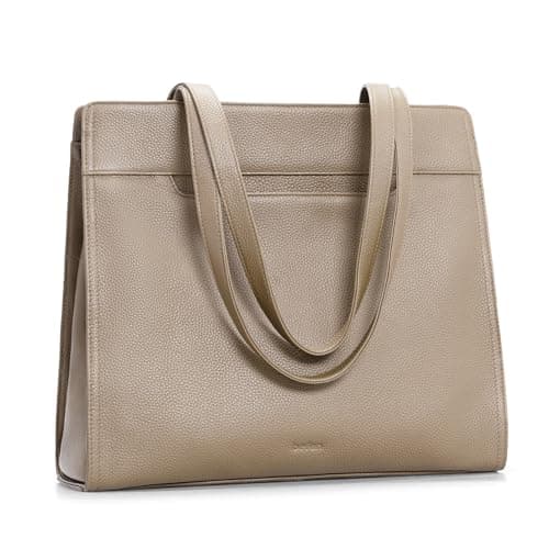 befen Genuine Leather Tote Bag for Women Work,Leather Tote Bag,Large Women's Zippered Shoulder Bags Purses Satchel Handbags with Top Handles Work Purse for Daily Travel,Taupe - Image 1