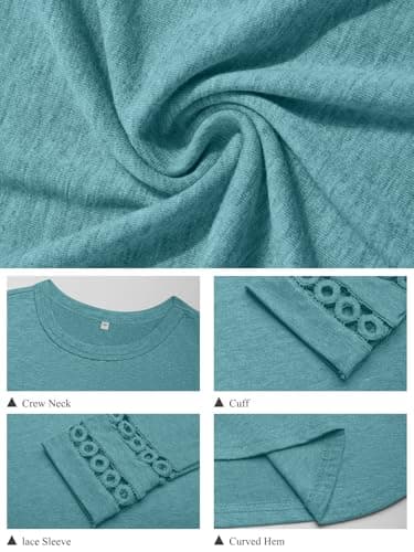 GKBK Womens Long Sleeve Tops Business Dressy Casual Blouses Crew Neck Loose Fit Lightweight T Shirts Cute Work Tee Ladies Tunic 2025 Fall Winter Fashion Clothes Trendy Outfits Cyan M - Thumbnail 4