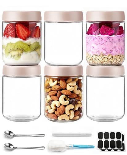 Overnight Oats Containers with Lids and Spoon for Food Storage 6 pack 16 oz