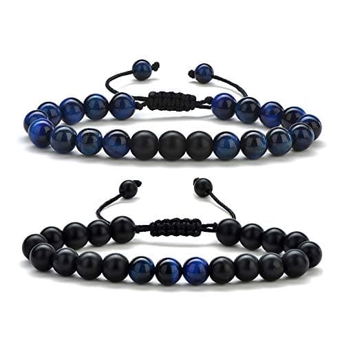 M MOOHAM Gifts for Men Bracelets - Beaded Lava Rock Stone Tiger Eye Adjustable Matte Agate Bracelet Men Who Want Nothing Birthday Retirement Gifts - Image 1