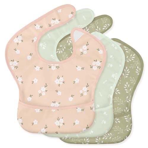 CIVARUA KIDS 3-Pack Baby Feeding Bibs | Waterproof Stain-Resistant 3D Food Catcher, Soft Lightweight Design for Baby-Led Weaning, Infants & Toddlers 3-24 Months Green Bloom - Image 1