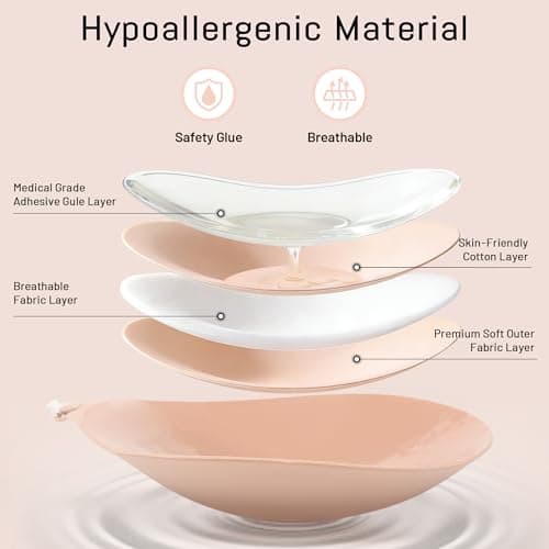 GKHWON Sticky Push Up Strapless Bras for Women,Ultra Adhesive Bra for Backless Dress,Invisible Silicon Bra with Nipple Covers (A Cup,Nude) - Thumbnail 5