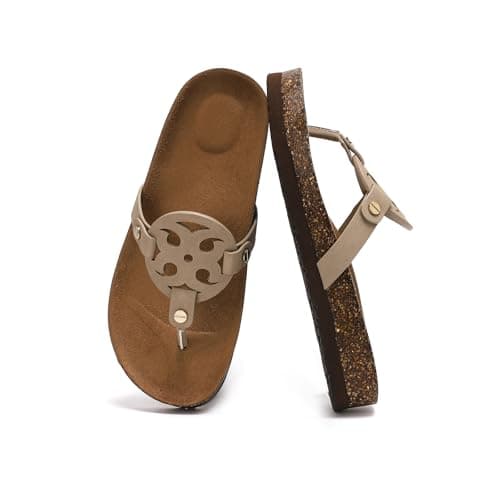 Bodantory Womens Cork Footbed Sandals with Arch Support Dressy Summer Flipflips Beach Comfy Thong Sandals - Image 1