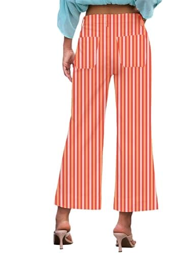DAOAO Orange Striped Pants Women Cropped Jeans High Waisted Stretchy Wide Leg Jeans Woman Denim Pant Trendy S - Thumbnail 6