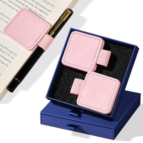 2Pcs Magnetic Leather Bookmarks with Gift Box Square-Shaped Magnetic Pen Holder Book Marks Clip Gift for Book Lover Readers Cute Bookmark for Women, Pink