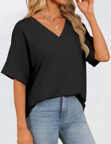 GKBK Womens Oversized T Shirts Loose Fit Short Sleeve Summer Casual Tops Black L - Thumbnail 3