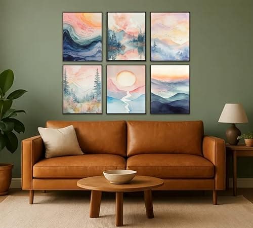6Pcs Mental Health Wall Art Watercolor Abstract Psychology Therapy Motivational Quote Forest Mountains Poster Painting Picture Wall Decor Canvas Print Artwork for Office Classroom Home Decoration - Thumbnail 2