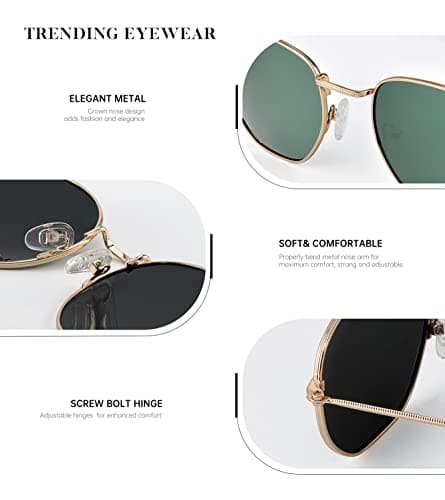 KALIYADI Hexagon Sunglasses For Women Men Polarized Square Sunglasses For Womens Sun Glasses UV Protection Metal Frame (3 Packs) - Thumbnail 3