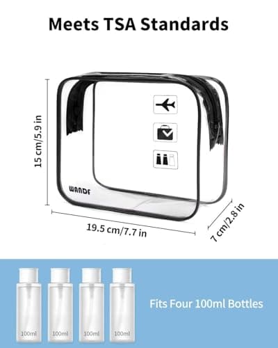 WANDF TSA Approved Toiletry Bag, 2 Packs Travel Clear Toiletry Bag, Quart Size Makeup Cosmetic Pouch with Zipper, Carry-On Airport Compliant Bag for Women and Men (2 pcs, Black) - Thumbnail 3