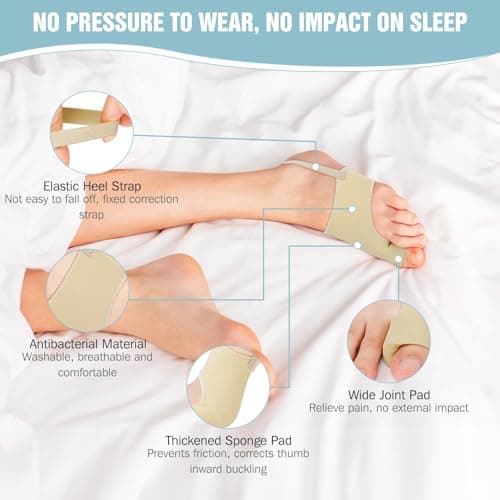 Bunion Corrector for Women & Men - Professional Big Toe Separators for Day & Night Use - Soft Gel Bunion Splint Pads for Hallux Valgus Relief, Hammer Toe Straightener - Comfortable, Breathable & Anti-Slip (Beige, 1 Pair) - Thumbnail 2