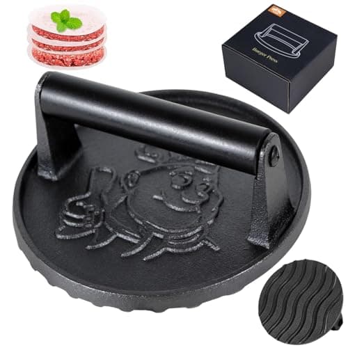 COOKWIN 6" Cast Iron Smashed Burger Press Kit, Heavy-Duty Hamburger Smasher with Non-Slip Handles and 50 pcs Patty Paper, Bacon Meat Weight Press for Steak, Smashburger, Grill and BBQs - Image 1