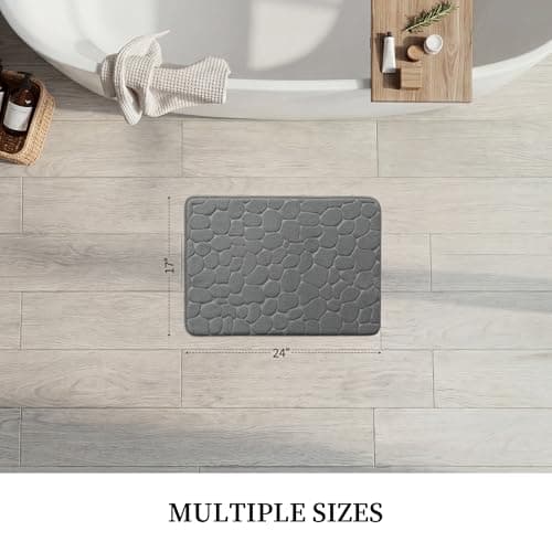 YIHOUSE Bathroom Mat Rug, Memory Foam Bath Mat, Non-Slip Bathroom Floor Mats, Cobblestone Bath Mats Absorbent Bath Rugs Washable Quick Dry (17x24,Dark Gray) - Thumbnail 6