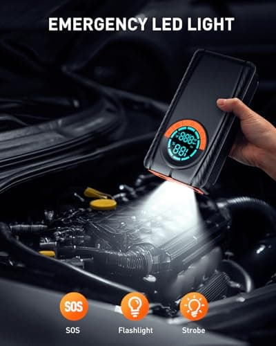 HIPOM Jump Starter with Air Compressor, Car Battery Jump Starter (8.0 Gas/7.0L Diesel), Battery Jumper Starter Portable Jump Box, 12V Portable Car Jump Starter with Tire Inflator, LED Light (Classic) - Thumbnail 6