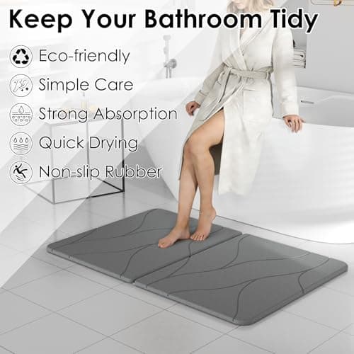Foldable Diatomaceous Earth Bath Mat - 24"x16" Ultra-Absorbent Stone Shower Mat for Bathroom Floor - Instant Dry Non-Slip Diatomite Floor Mat - Minimalist Stone Dish Drying Mat for Kitchen - Thumbnail 3
