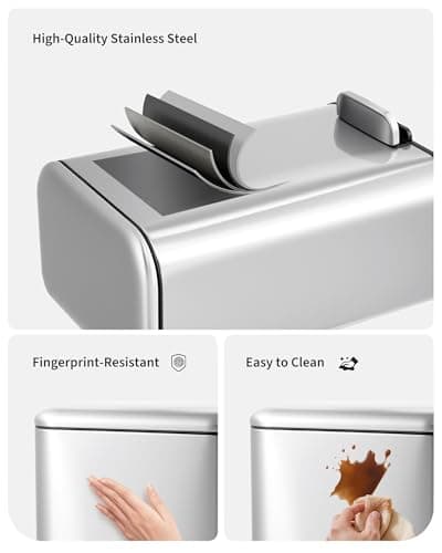 Garvee 1.3 gal Bathroom Trash Can, Step Garbage Can with Soft-Close Lid, Stainless Steel Recycling Bin with Removable Inner Bucket, Rectangular Waste Container for Living Room, Office, Silver - Thumbnail 4