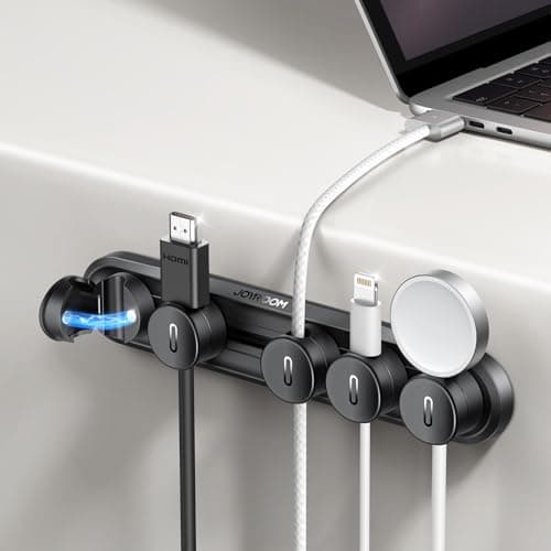 5-in-1 Magnetic Cord Organizer JOYROOM Cable Clips[Adjustable Sliding Track] Under Desk Adhesive Cord Management Wire Keeper for Computer Phone, Office Workspaces Table Organization Home Accessories - Image 1