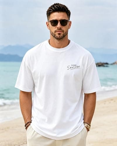 Mens Graphic T-Shirts Short Sleeve Surf Print Summer Top Crewneck Cotton Casual WAVERIDER Tees for Men - Thumbnail 4