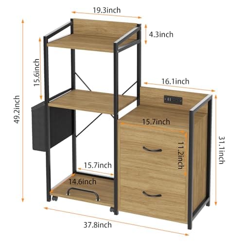 Garvee 2 Drawer File Cabinet, Filing Cabinet Fits Letter/a4 Size, Large Printer Stand with Storage, Printer Cabinet for Home Office with Power Strip, LED Lights, Open Shelf - Thumbnail 2