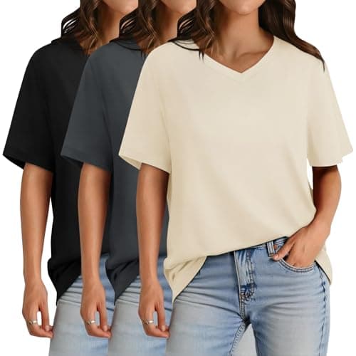 GAYHAY 3 Pack V Neck Short Sleeve Shirts for Women - Casual Soft Tops Basic Loose Fit Outfits Clothes for Vacation - Image 1