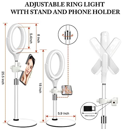 8 inch Desk Ring Light with Stand, Adjustable Zoom Lighting for Computer, Circle Light for Video Conference, Zoom Calls, Virtual Meeting, Video Recording, Streaming, Podcast - Thumbnail 5