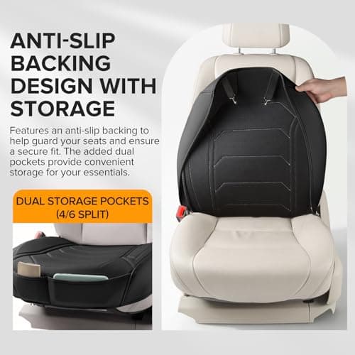 CAPITAUTO 2 Pack Bottom Car Seat Cover, Dual Storage Pockets Luxury Faux Leather Front Seat Covers for Cars, Super Breathable, Anti-Slip, Full Wrapping Edge - Fit for Most Sedans SUV Trucks (Black) - Thumbnail 5